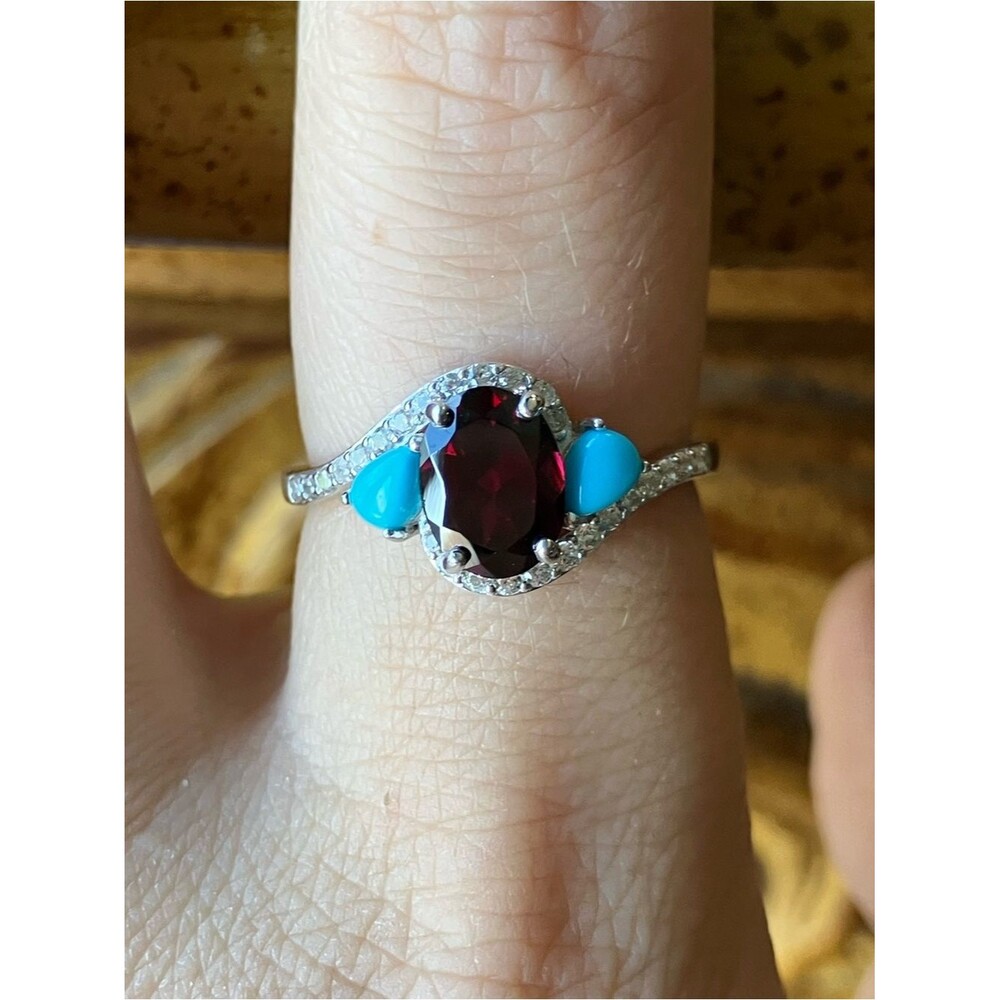 Rhodolite Garnet Sleeping Beauty Turquoise Sterling Silver Ring Size 8